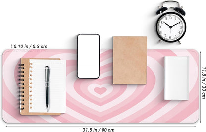 Gaming Mouse Pad with Non-Slip Base, Cute Mouse Mat with Stitched Edges for Keyboard and Mouse, Large Anime Mousepad for Computer, 31.5 x 11.8 inches (Pink Heart)
