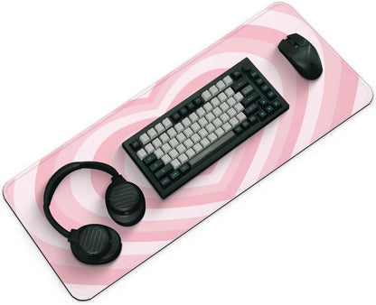 Gaming Mouse Pad with Non-Slip Base, Cute Mouse Mat with Stitched Edges for Keyboard and Mouse, Large Anime Mousepad for Computer, 31.5 x 11.8 inches (Pink Heart)