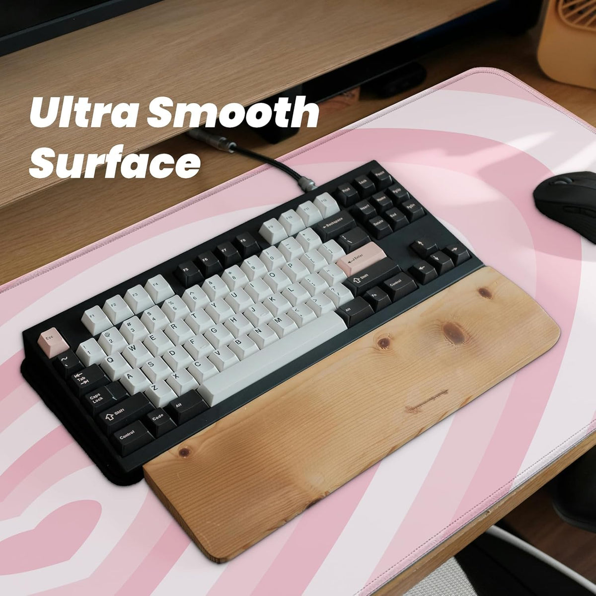 Gaming Mouse Pad with Non-Slip Base, Cute Mouse Mat with Stitched Edges for Keyboard and Mouse, Large Anime Mousepad for Computer, 31.5 x 11.8 inches (Pink Heart)