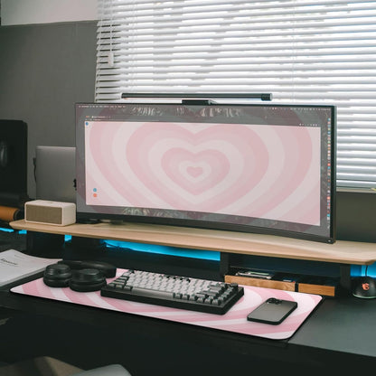 Gaming Mouse Pad with Non-Slip Base, Cute Mouse Mat with Stitched Edges for Keyboard and Mouse, Large Anime Mousepad for Computer, 31.5 x 11.8 inches (Pink Heart)