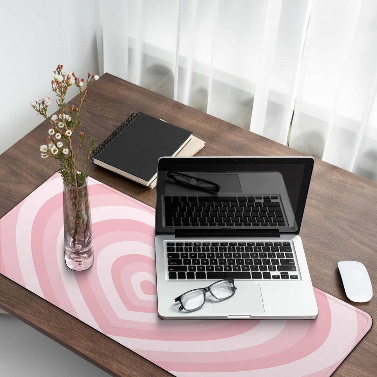 Gaming Mouse Pad with Non-Slip Base, Cute Mouse Mat with Stitched Edges for Keyboard and Mouse, Large Anime Mousepad for Computer, 31.5 x 11.8 inches (Pink Heart)