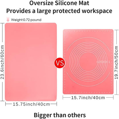 Extra Large Silicone Table Mat, Silicone Mat for Crafts Kids Dinner Placemat Desk Countertop Protector Heat Resistant Baking Mat Reusable Dough Rolling Pad Fondant Mat, Pink (23.62x15.75 inches)