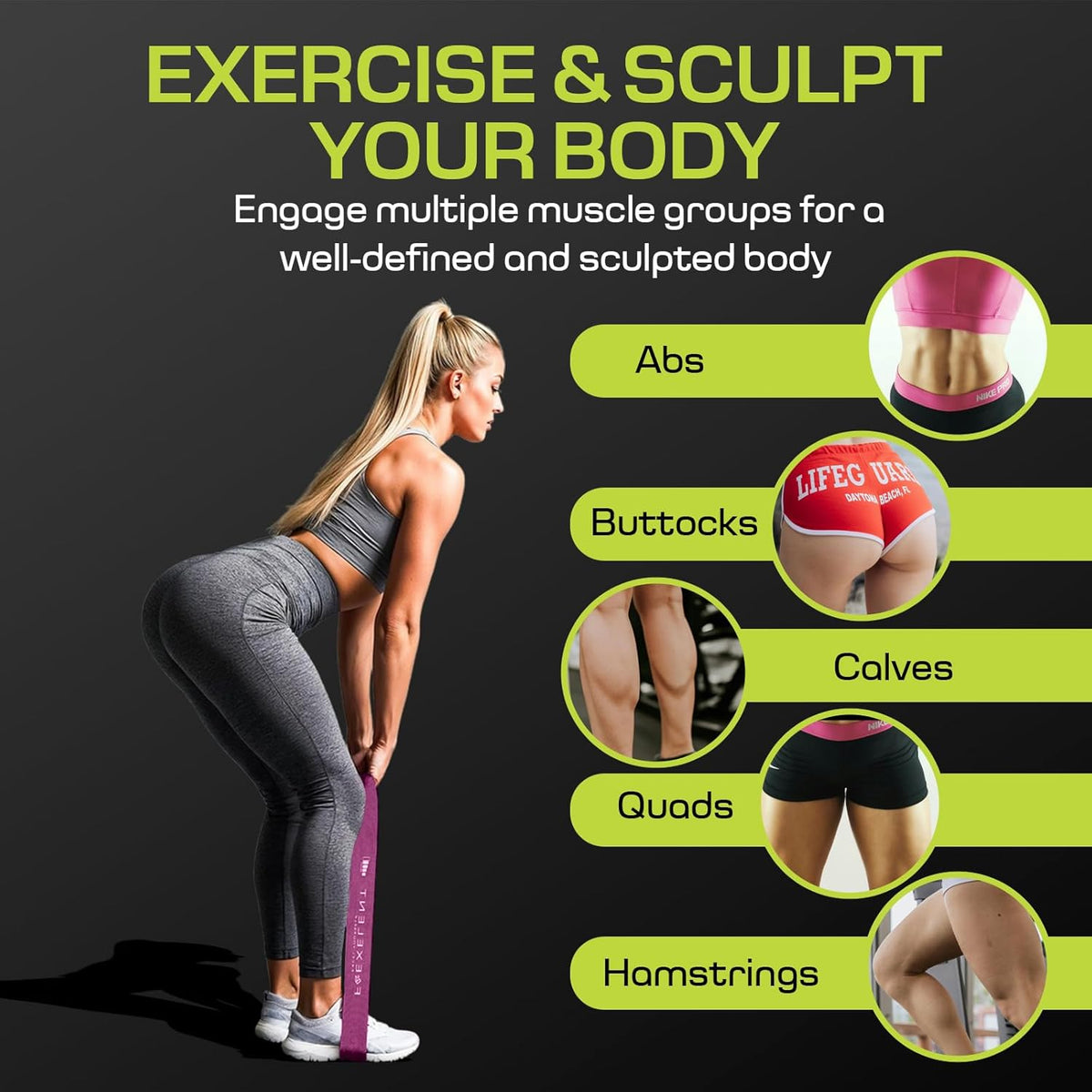 Short Fabric Resistance Bands for Working Out, 5 Strength Levels