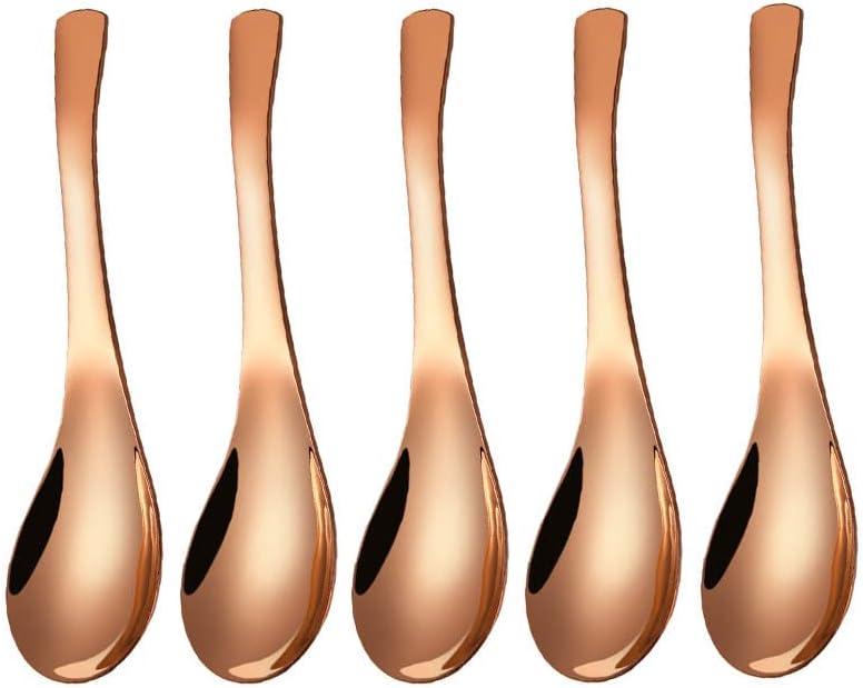 5 PCS Stainless Steel Soup Spoons, Mirror Finish, Kitchen & Dessert Spoons (Rose Gold)