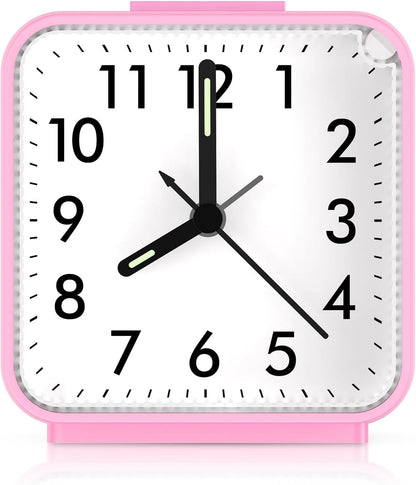Silent Analog Alarm Clock, Small Battery Operated Clock with Snooze