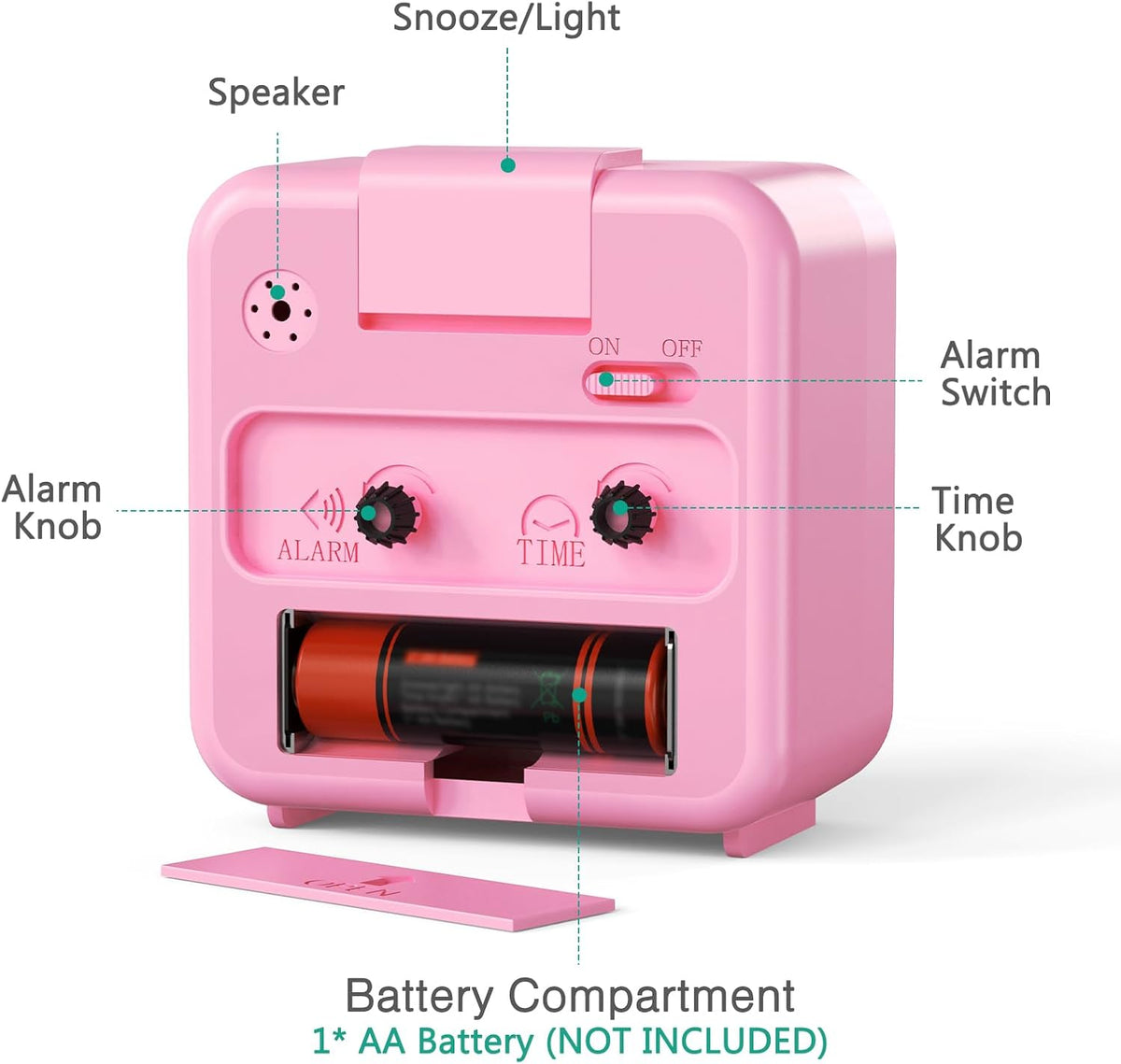 Silent Analog Alarm Clock, Small Battery Operated Clock with Snooze
