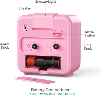 Silent Analog Alarm Clock, Small Battery Operated Clock with Snooze
