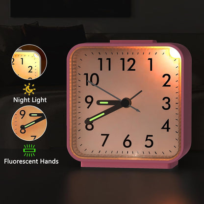 Silent Analog Alarm Clock, Small Battery Operated Clock with Snooze