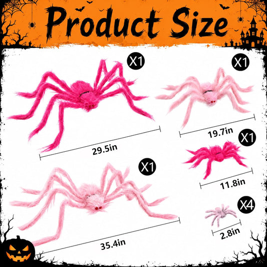 8 Pcs Halloween Pink Fuzzy Spider Decorations, Giant Pink Hairy Spider Set