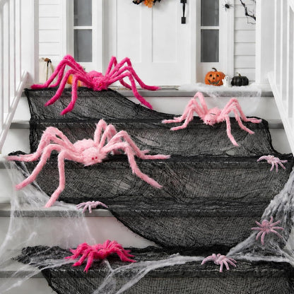 8 Pcs Halloween Pink Fuzzy Spider Decorations, Giant Pink Hairy Spider Set