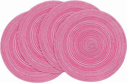 15 Inch Round Braided Placemats Set of 4, Washable Heat Resistant Cotton Polyester Circle Place Mats for Kitchen Dining Table - Berry Pink