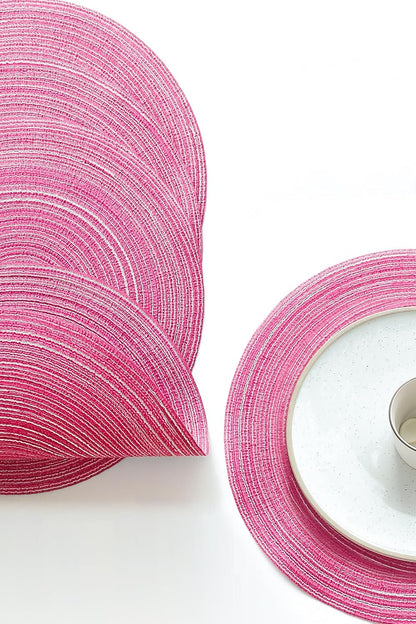 15 Inch Round Braided Placemats Set of 4, Washable Heat Resistant Cotton Polyester Circle Place Mats for Kitchen Dining Table - Berry Pink