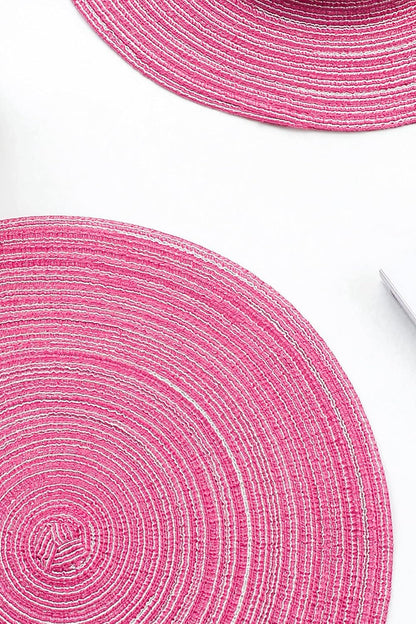 15 Inch Round Braided Placemats Set of 4, Washable Heat Resistant Cotton Polyester Circle Place Mats for Kitchen Dining Table - Berry Pink