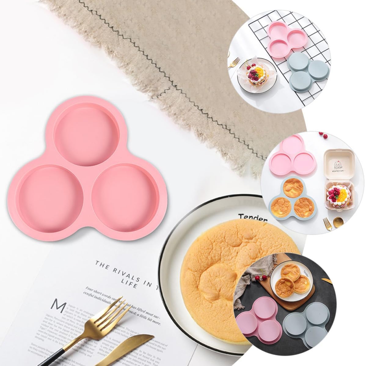2pcs Silicone Muffin Pan Set Nonstick Small Cake Molds for Baking Desserts, Light Blue and Pink Bakeware for Home Kitchen Use