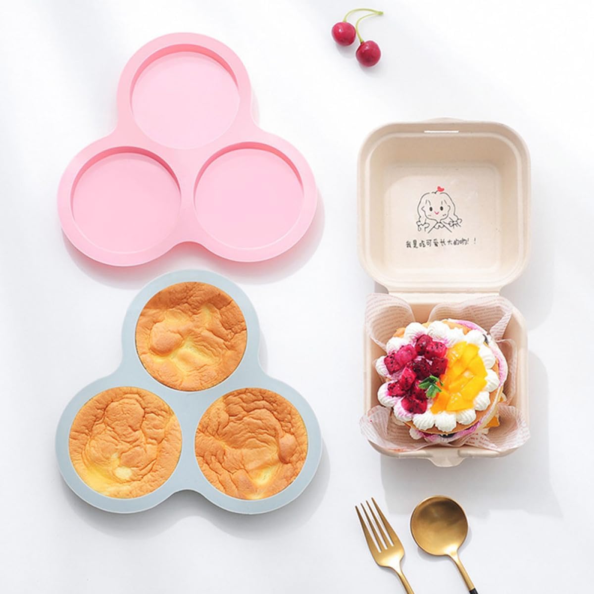 2pcs Silicone Muffin Pan Set Nonstick Small Cake Molds for Baking Desserts, Light Blue and Pink Bakeware for Home Kitchen Use