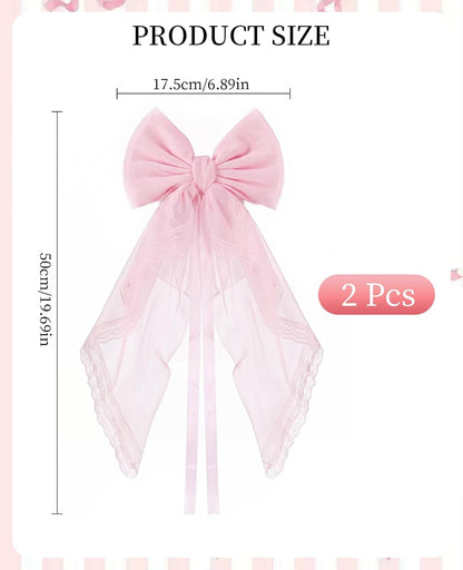 2 Pack French Lace Bow Curtain Tiebacks, Large Bow Curtains Holdbacks Ties for Home Bedroom Wedding Party Décor (Pink)