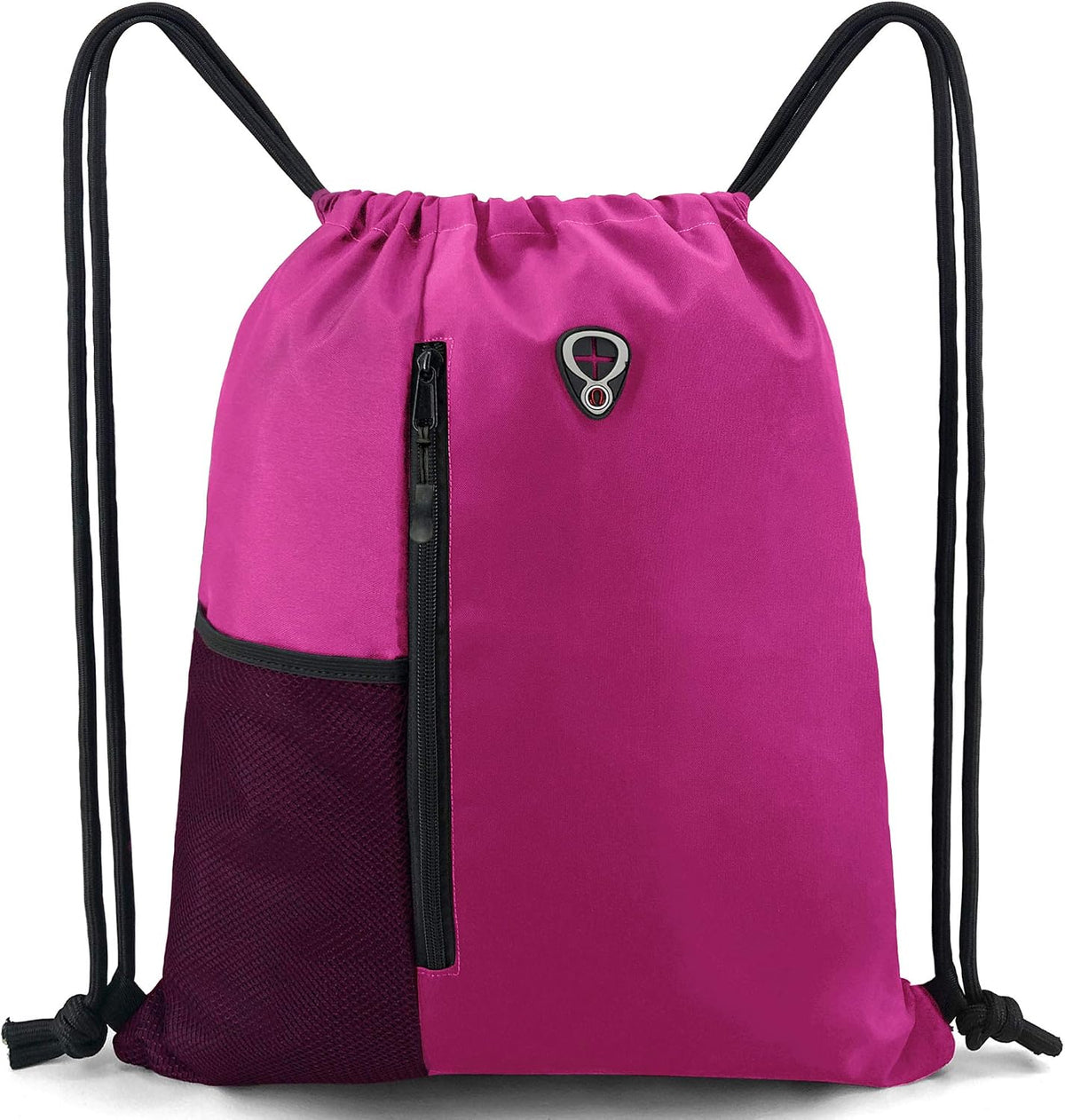 Pink Cinch Sack Drawstring Backpack For Women With Water Bottle Pocket &Two Zippered Pocket Large Sports Gym Sackpack For Traveling Yoga Beach Outdoor