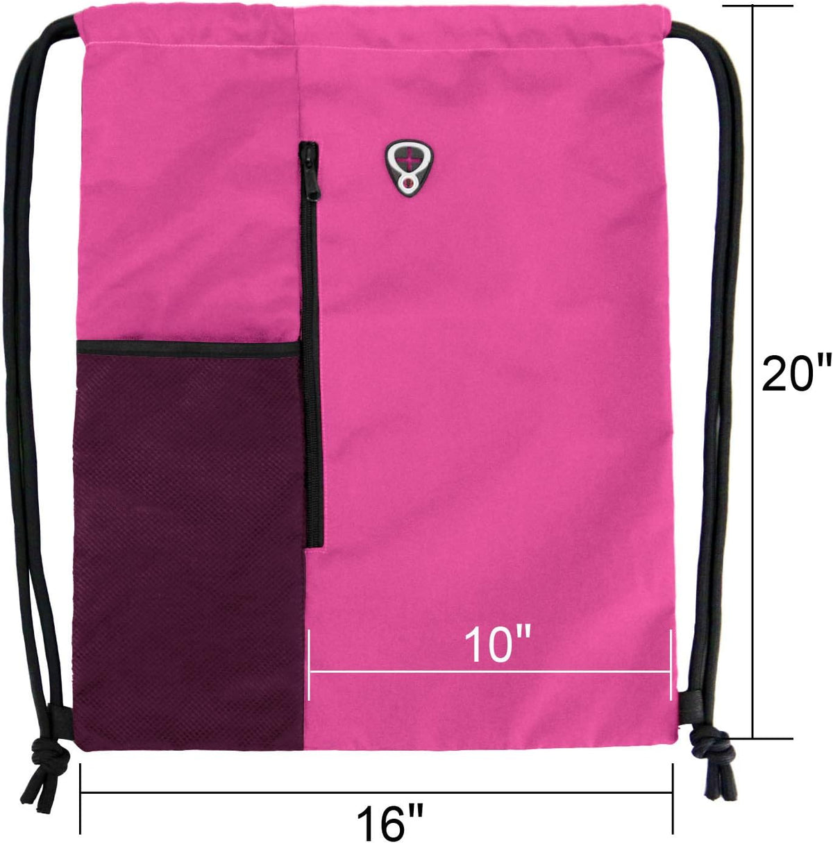 Pink Cinch Sack Drawstring Backpack For Women With Water Bottle Pocket &Two Zippered Pocket Large Sports Gym Sackpack For Traveling Yoga Beach Outdoor