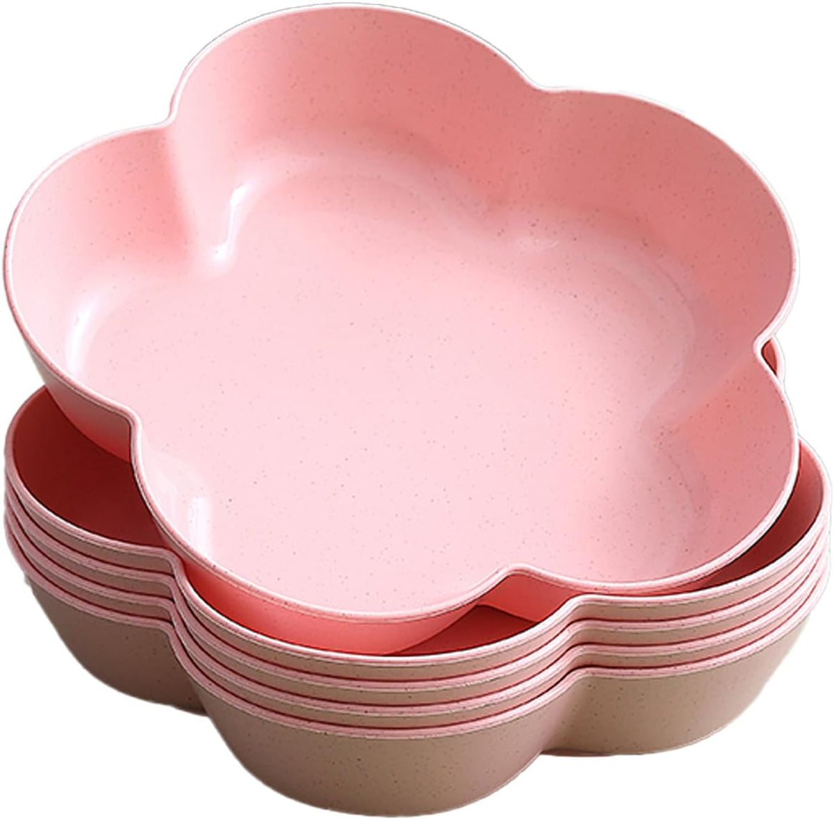 5 Pack Small Dessert Bowls 21oz, 7 Inch Wheat Straw Snack Appetizer Plates, Pinch Prep Bowls for Cooking, Seasoning Spice Dipping Bowls Dishes, Reusable Cake Plates for Party BBQ (Pink)