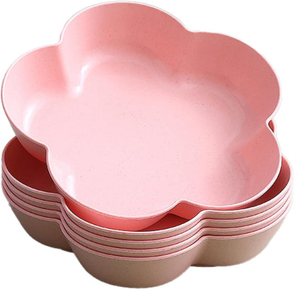 5 Pack Small Dessert Bowls 21oz, 7 Inch Wheat Straw Snack Appetizer Plates, Pinch Prep Bowls for Cooking, Seasoning Spice Dipping Bowls Dishes, Reusable Cake Plates for Party BBQ (Pink)