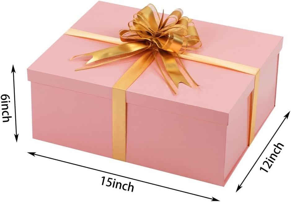 Pink Large Gift Box 1Pcs 15x12x6 inch,luxury Gift Box with Lid for Birthday Christmas Valentine's Day Mother's Day (Includes Pull Bows,Card,Envelope,Filler)