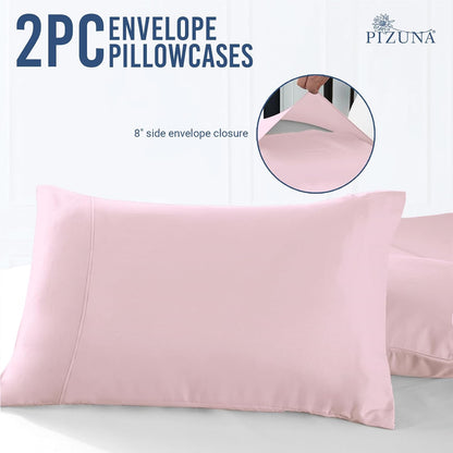 100% Cotton Envelope Pillow Cases Queen Size 1000 TC, Light Pink