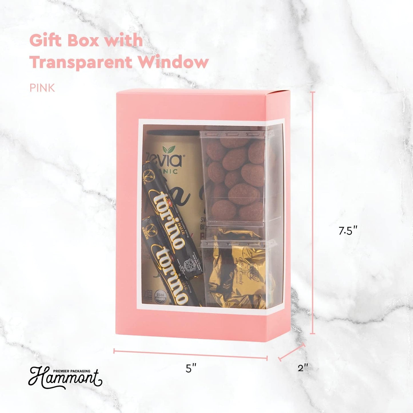 Hammont Cookie Boxes for Gift Giving - 6 Pack-Small Bakery Boxes – Decorative Pastry Boxes with Window, Baby Shower Party Favors, Chocolate Gift Box - Thank You Gift Treat Box 5x 2.5"x7.5" (Pink)