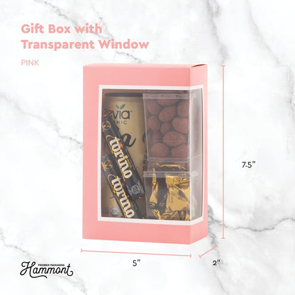 Hammont Cookie Boxes for Gift Giving - 6 Pack-Small Bakery Boxes – Decorative Pastry Boxes with Window, Baby Shower Party Favors, Chocolate Gift Box - Thank You Gift Treat Box 5x 2.5"x7.5" (Pink)