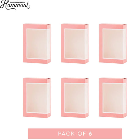 Hammont Cookie Boxes for Gift Giving - 6 Pack-Small Bakery Boxes – Decorative Pastry Boxes with Window, Baby Shower Party Favors, Chocolate Gift Box - Thank You Gift Treat Box 5x 2.5"x7.5" (Pink)