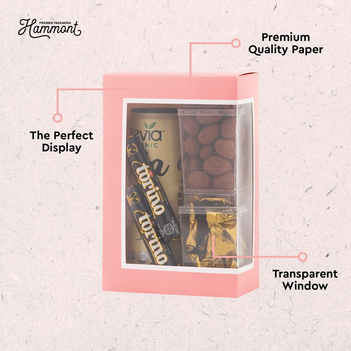 Hammont Cookie Boxes for Gift Giving - 6 Pack-Small Bakery Boxes – Decorative Pastry Boxes with Window, Baby Shower Party Favors, Chocolate Gift Box - Thank You Gift Treat Box 5x 2.5"x7.5" (Pink)