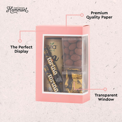 Hammont Cookie Boxes for Gift Giving - 6 Pack-Small Bakery Boxes – Decorative Pastry Boxes with Window, Baby Shower Party Favors, Chocolate Gift Box - Thank You Gift Treat Box 5x 2.5"x7.5" (Pink)
