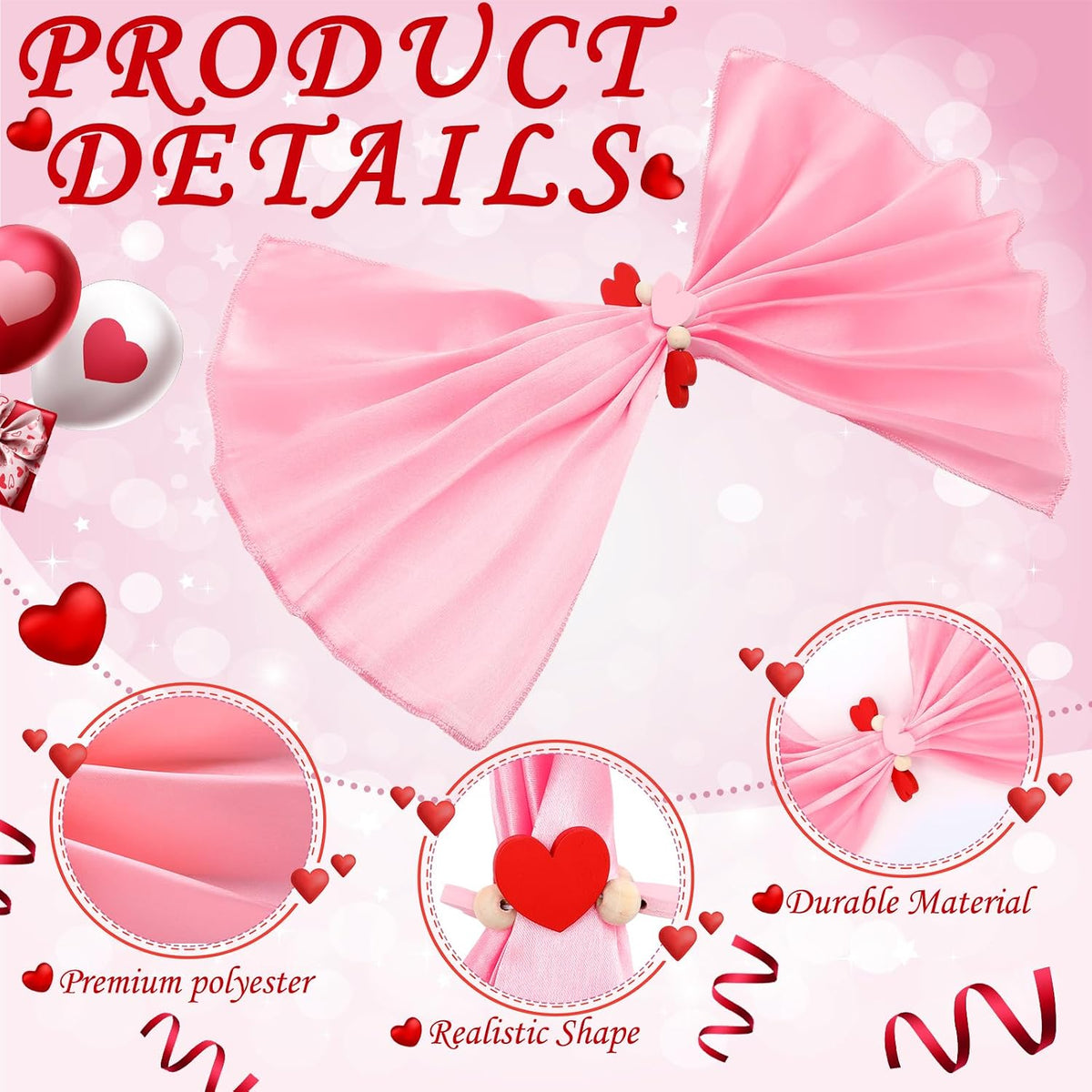 8 Sets Valentine's Day Cloth Napkins and Heart Rings, Wooden Red Pink Napkins Rings Holders for Valentine's Day Wedding Anniversary Dinner Party Table Decoration