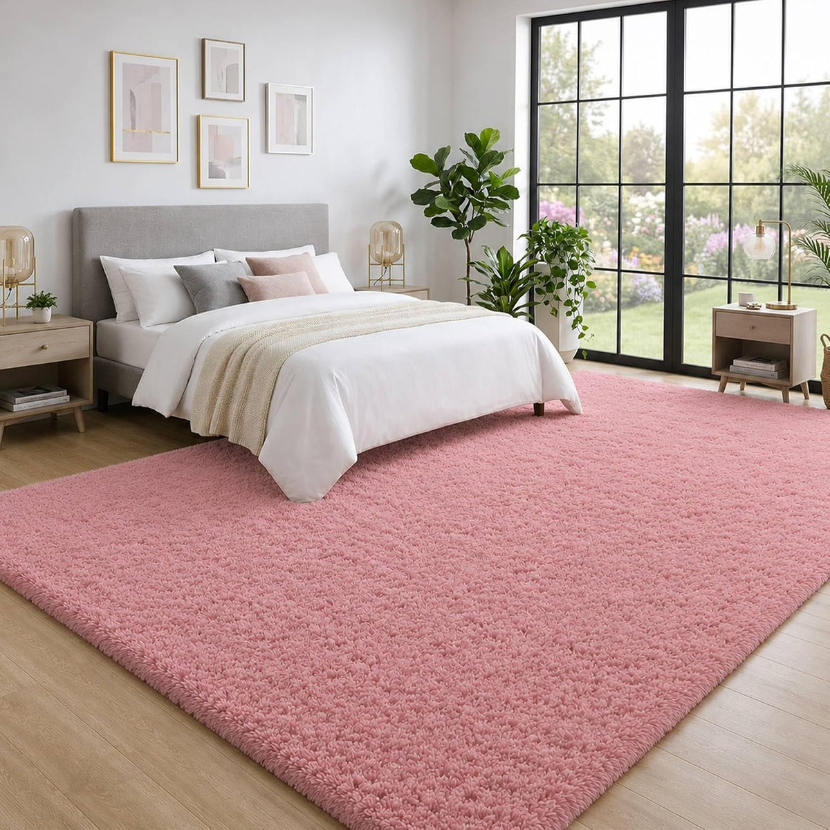 6x9 Ft Blush Pink Fluffy Area Rug for Living Room, Washable