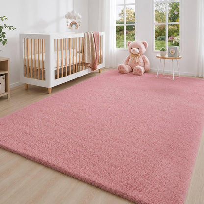 6x9 Ft Blush Pink Fluffy Area Rug for Living Room, Washable