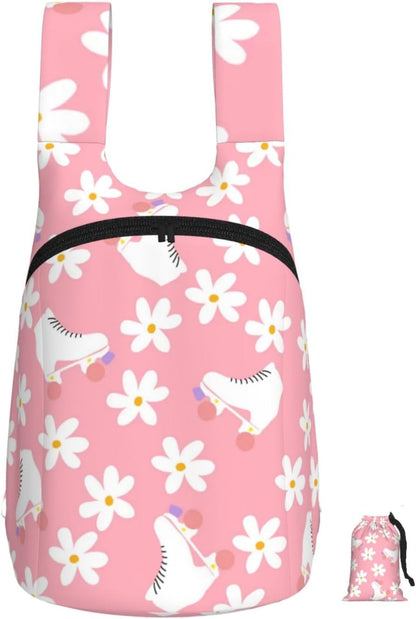 16L Pink Roller Skates Floral Girl Skater Hiking Daypack for Men Women Lightweight Packable Backpack for Travel Camping Outdoor
