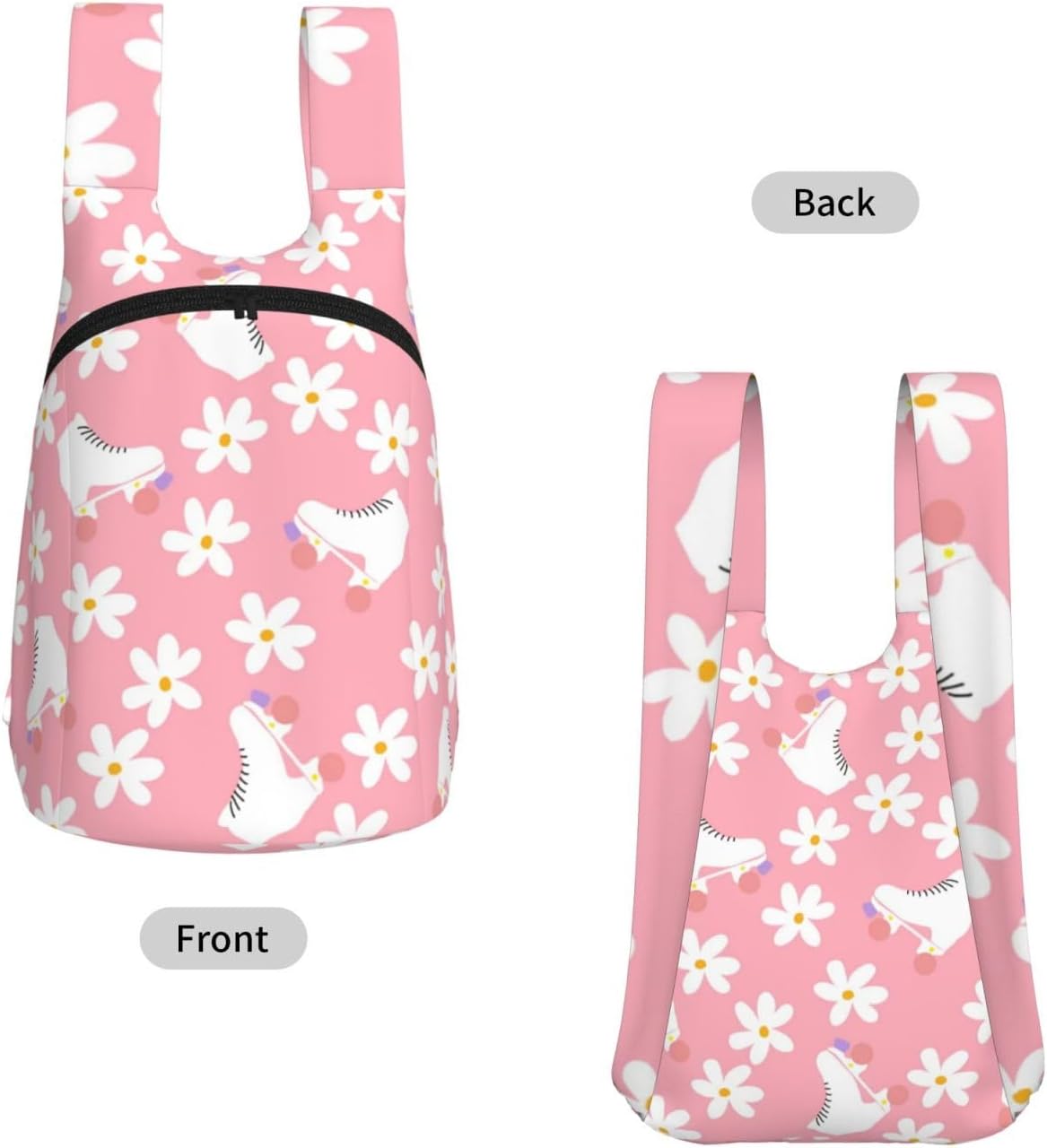 16L Pink Roller Skates Floral Girl Skater Hiking Daypack for Men Women Lightweight Packable Backpack for Travel Camping Outdoor