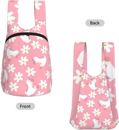 16L Pink Roller Skates Floral Girl Skater Hiking Daypack for Men Women Lightweight Packable Backpack for Travel Camping Outdoor