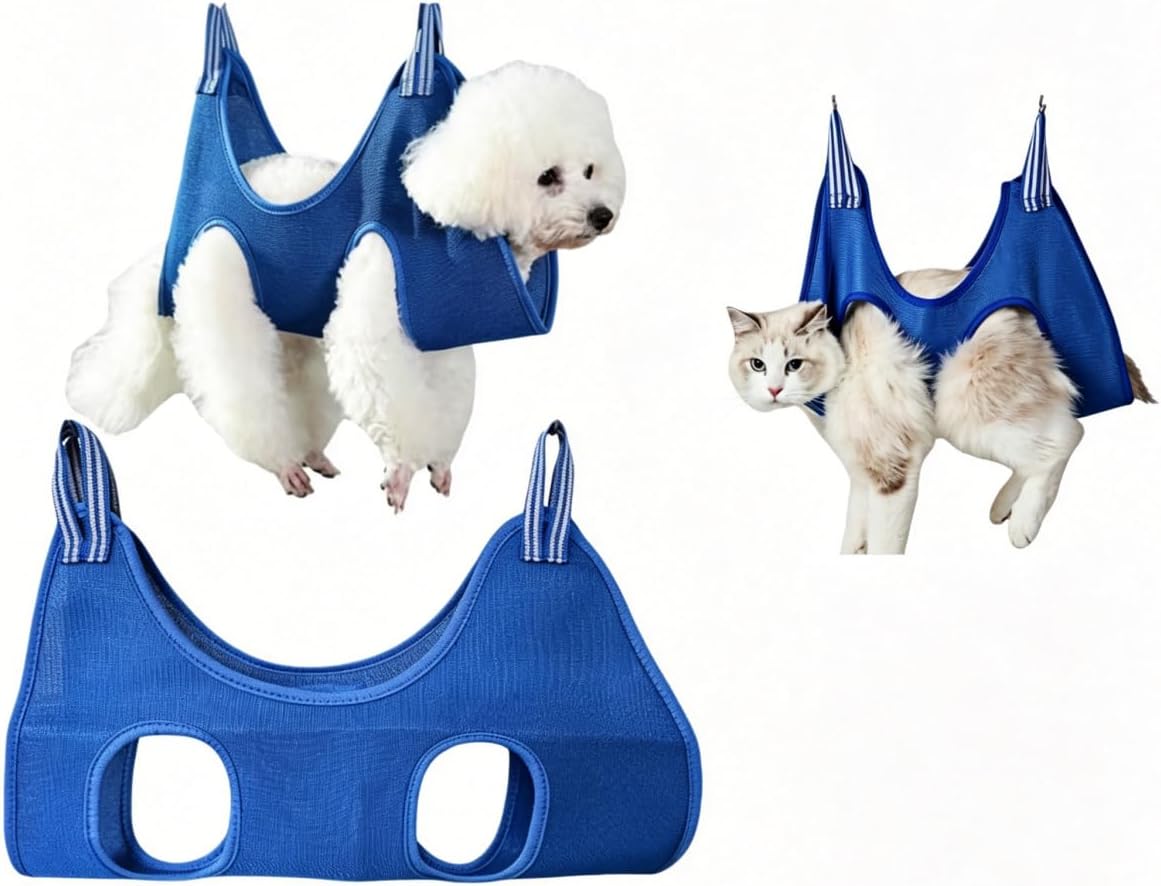 Cat Dog Grooming Hammock for Nail Trimming, Adjustable Pet Restraint Sling with Hook & Loop Straps, Safety Dog Holder for Clipping and Grooming Small Medium Pets (2Pack) (Pink, L)