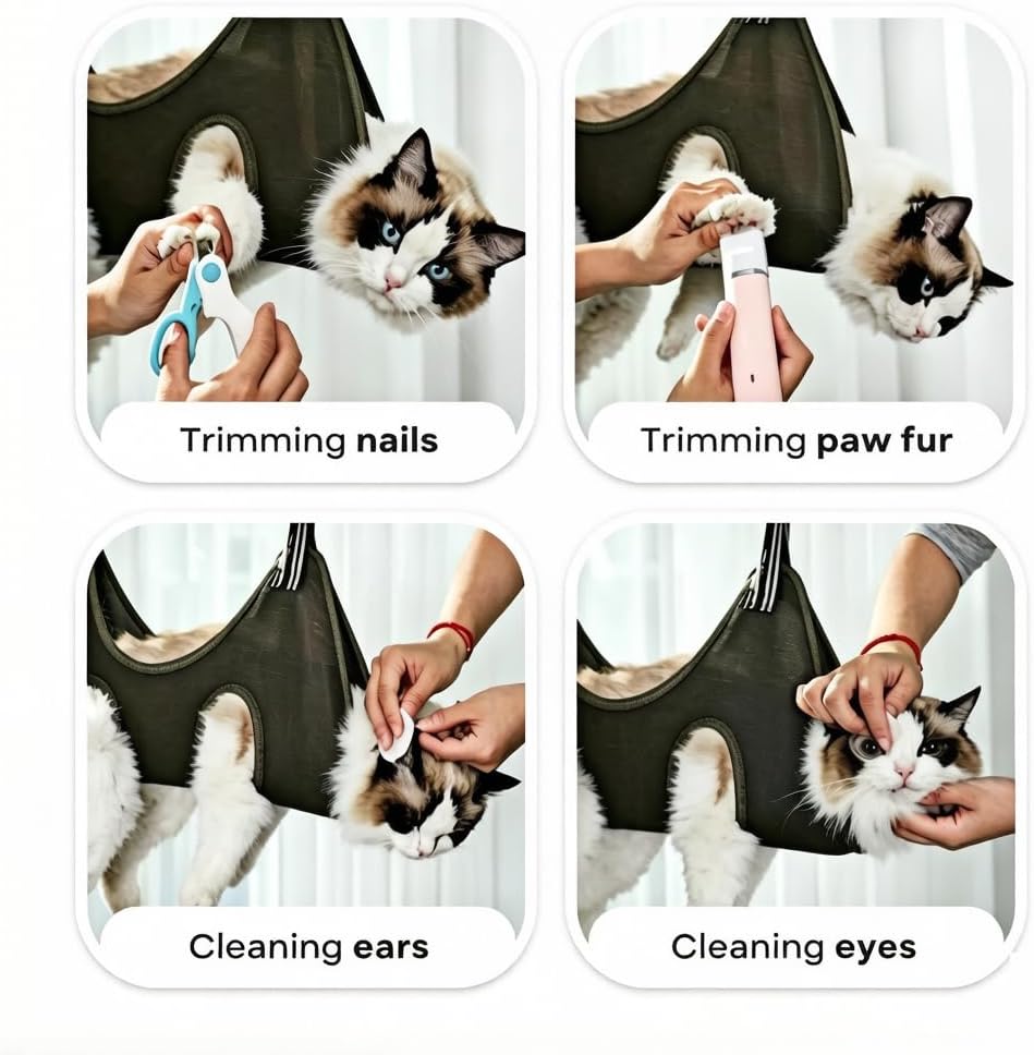 Cat Dog Grooming Hammock for Nail Trimming, Adjustable Pet Restraint Sling with Hook & Loop Straps, Safety Dog Holder for Clipping and Grooming Small Medium Pets (2Pack) (Pink, L)