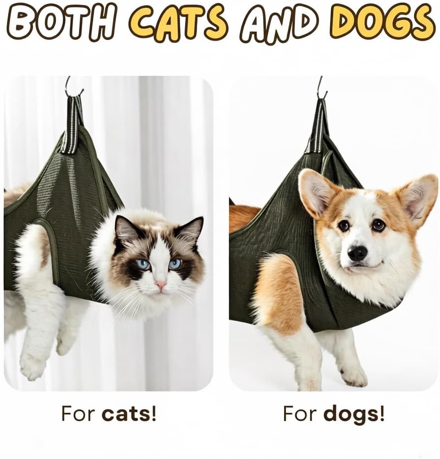 Cat Dog Grooming Hammock for Nail Trimming, Adjustable Pet Restraint Sling with Hook & Loop Straps, Safety Dog Holder for Clipping and Grooming Small Medium Pets (2Pack) (Pink, L)