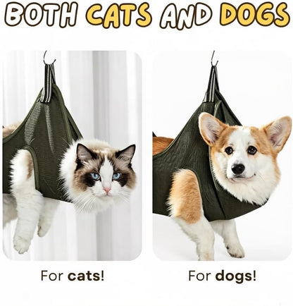 Cat Dog Grooming Hammock for Nail Trimming, Adjustable Pet Restraint Sling with Hook & Loop Straps, Safety Dog Holder for Clipping and Grooming Small Medium Pets (2Pack) (Pink, L)