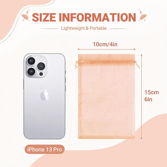 100PCS Peach Champagne Sheer Organza Bags for Candy 4"x6" | Little Mesh Gift Bags with Drawstring, Small Jewelry Bags Party Favors, Mini Drawstring Pouch for Wedding Favors, Holidays