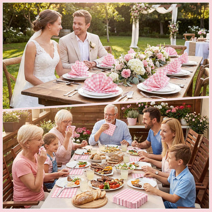 80 Pcs Pink Gingham Paper Napkins 6.5 Inch Pink and White Paper Napkins Disposable Scalloped Napkin for Baby & Bridal Shower, Wedding, Birthday, Picnic