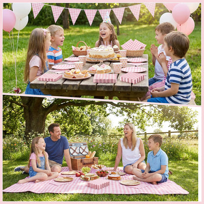 80 Pcs Pink Gingham Paper Napkins 6.5 Inch Pink and White Paper Napkins Disposable Scalloped Napkin for Baby & Bridal Shower, Wedding, Birthday, Picnic
