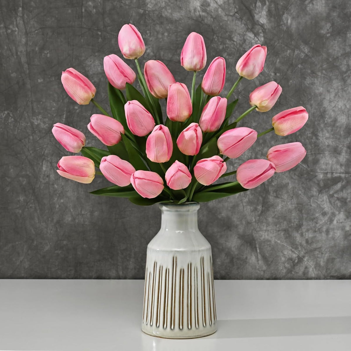 12-Pack Pink Tulips Artificial Flowers, Real Touch Latex Faux Tulips with Large Full Buds, Lifelike Vibrant Fake Tulips Bouquet for Spring Wedding Home Décor, Table & Party Centerpiece
