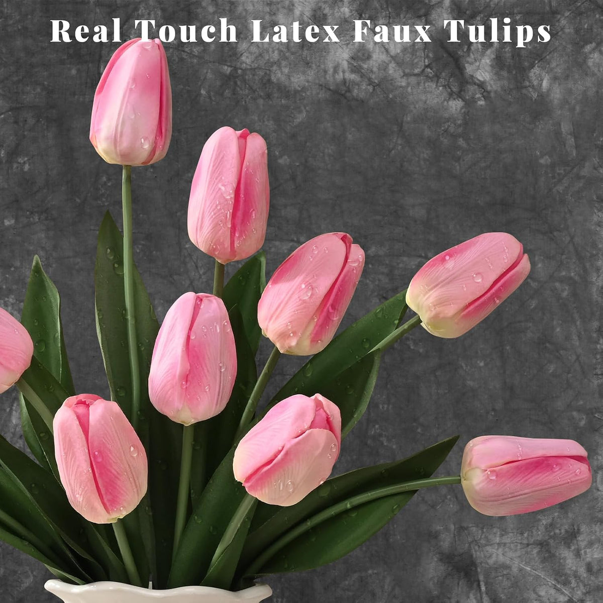 12-Pack Pink Tulips Artificial Flowers, Real Touch Latex Faux Tulips with Large Full Buds, Lifelike Vibrant Fake Tulips Bouquet for Spring Wedding Home Décor, Table & Party Centerpiece