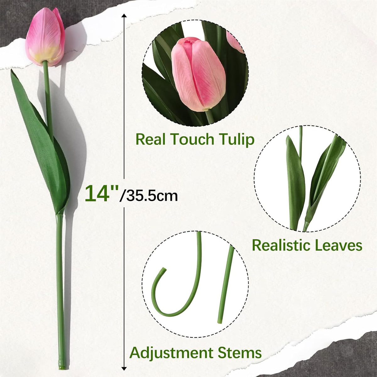 12-Pack Pink Tulips Artificial Flowers, Real Touch Latex Faux Tulips with Large Full Buds, Lifelike Vibrant Fake Tulips Bouquet for Spring Wedding Home Décor, Table & Party Centerpiece