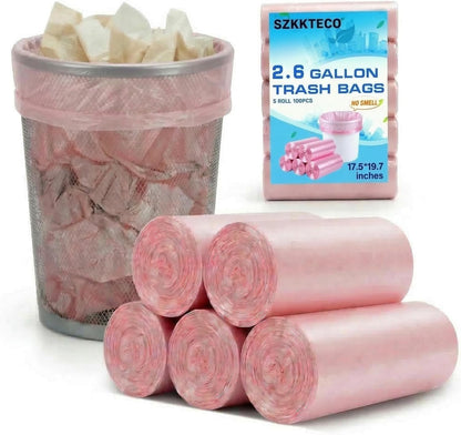 Heavy Duty 2.6 Gallon Small Trash Bags, 100 Count (5 Rolls), Pink