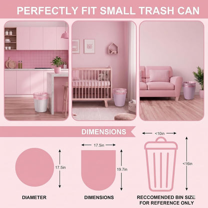 Heavy Duty 2.6 Gallon Small Trash Bags, 100 Count (5 Rolls), Pink