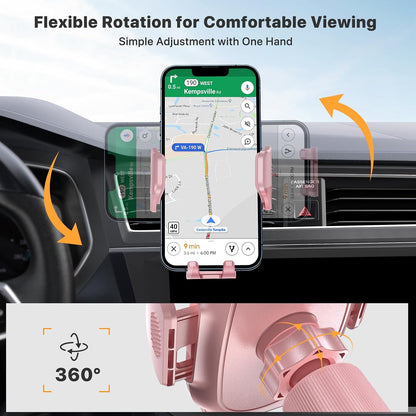 Phone Holders for Your Car with Metal Hook Clip, Cell Phone Mounts Air Vent Cell Phone Stand Car Mount, Universal Automobile Cradle Fit for iPhone Android and All Smartphones (Pink)